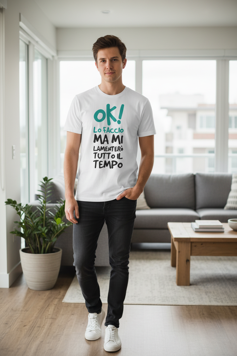 T-shirt indossata con scritta divertente
