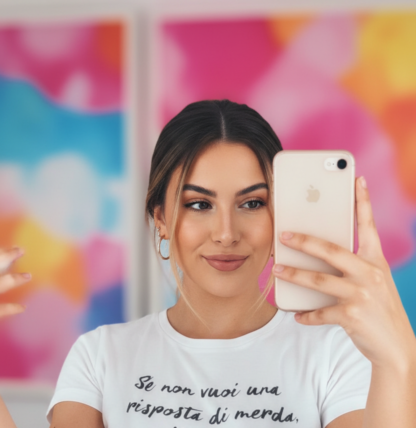 T-shirt selfie ravvicinato